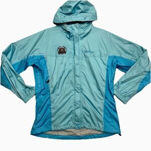 Marmot Rain Jacket Womens Medium Blue Windbreaker Lightweight Hooded Full Zip